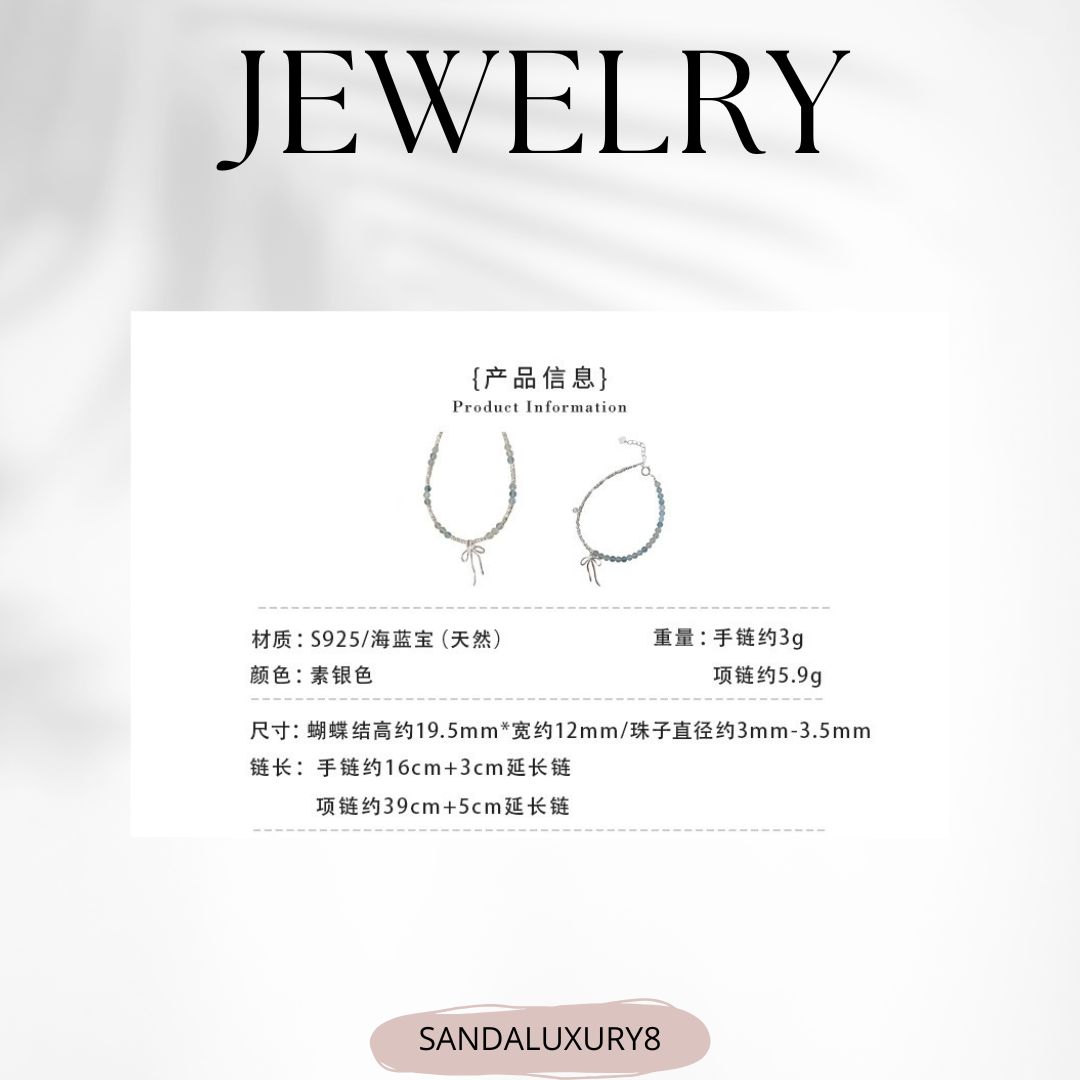 Silver Bracelet with Blue Beads and Bow Charm