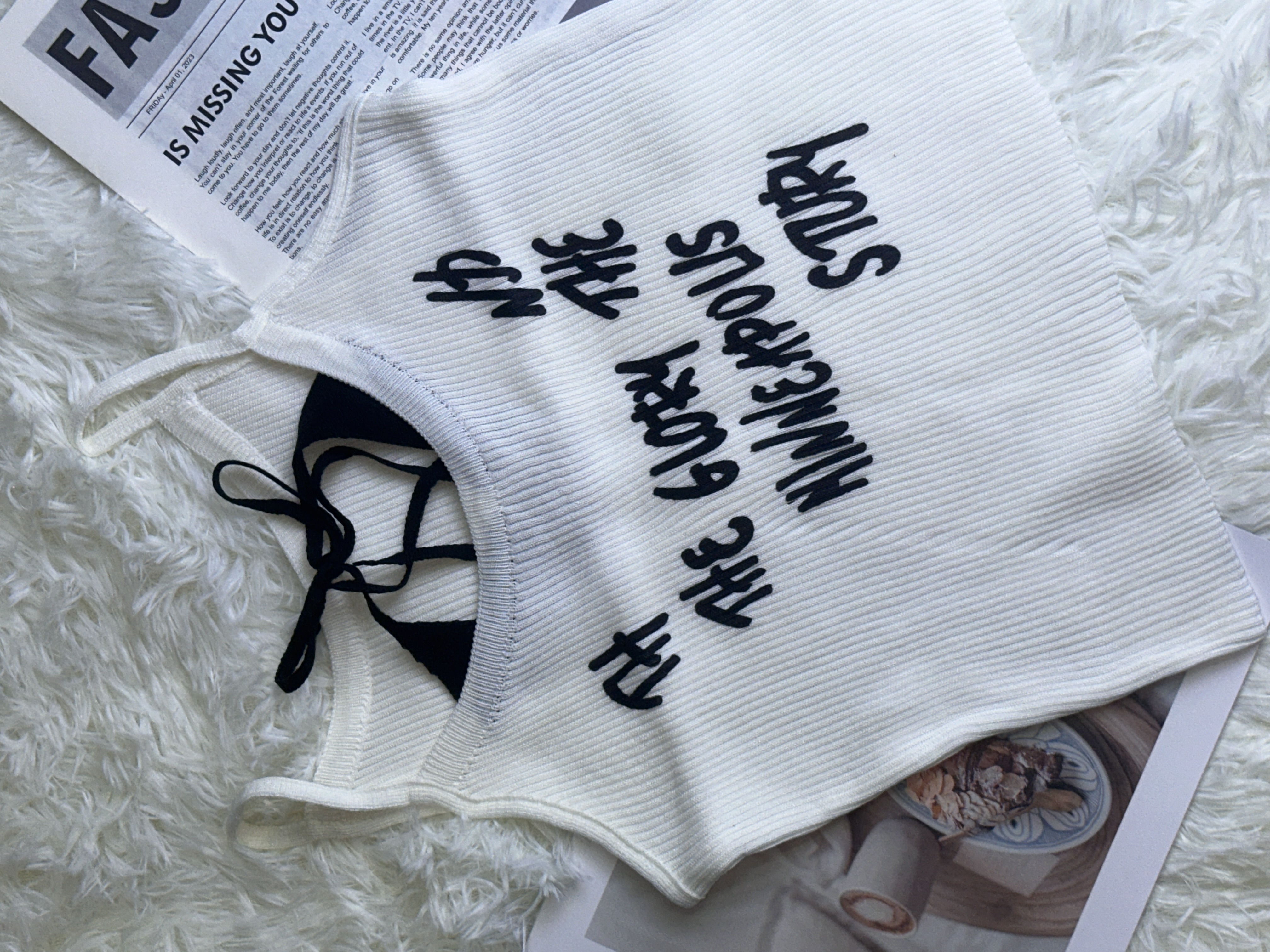 T20013#Y0229 Ribbed Knit Letter Print Camisole Top | Casual Slim Fit Sleeveless Tank