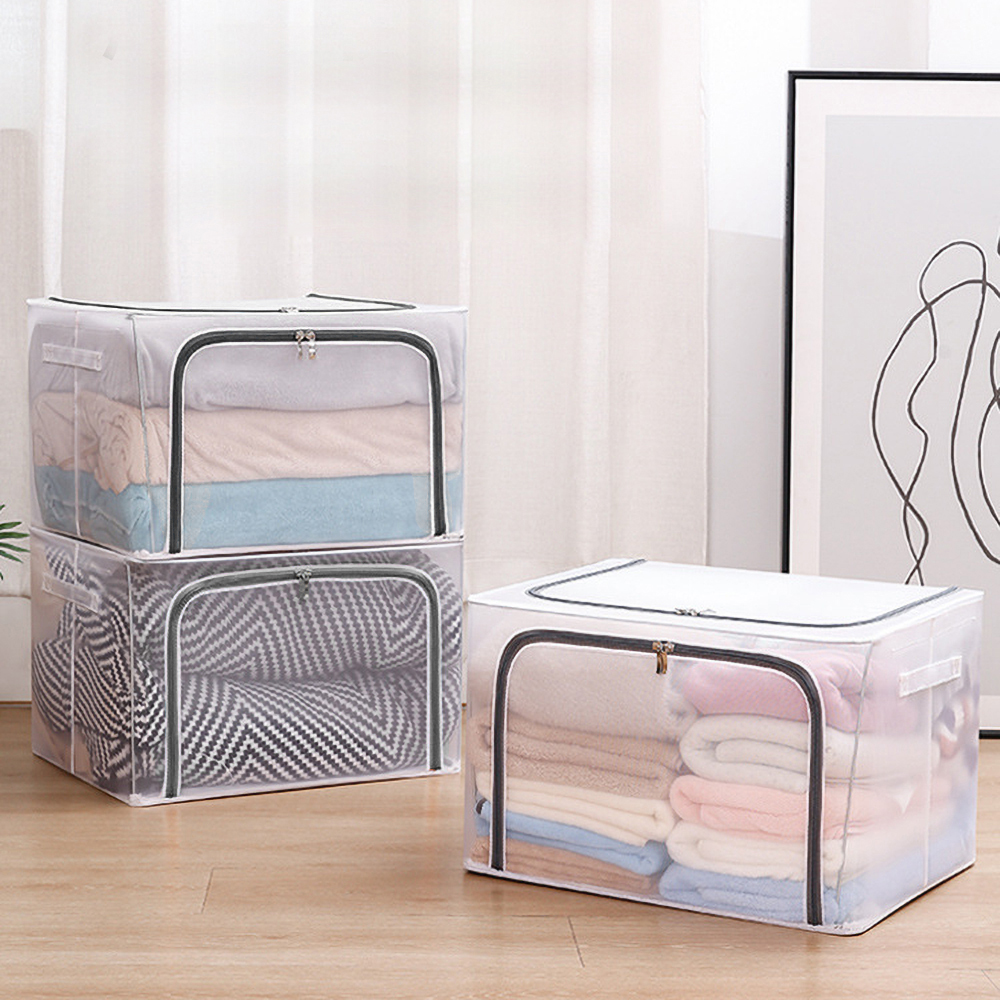 可折疊防水鋼架收納箱  儲物箱 膠箱 超大容量儲物箱 收納袋 家居收納 大容量棉被袋 衣服被子玩具整理箱 HK0328