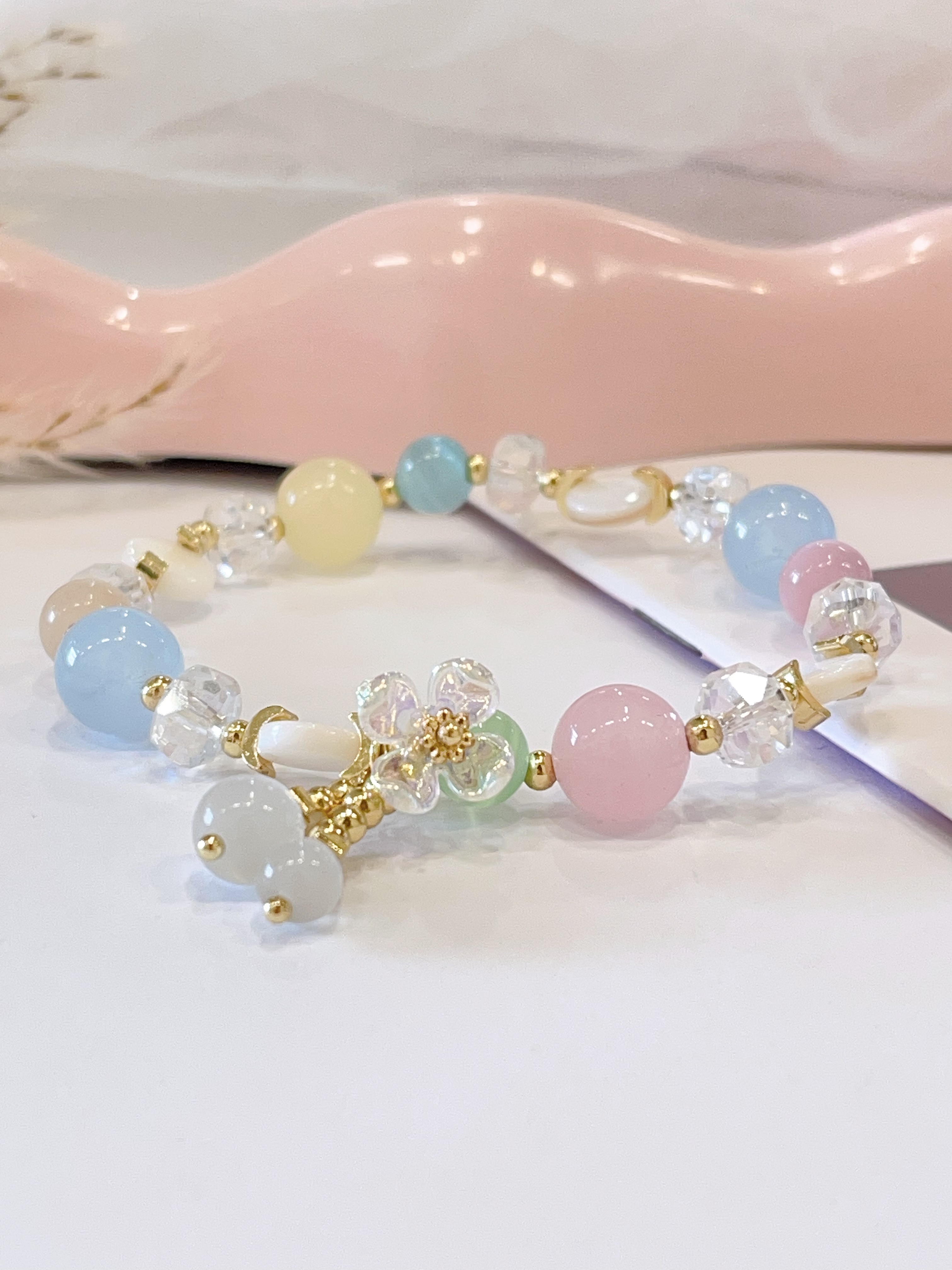 🌈✨ 多宝猫眼 × 海蓝宝 × 黄水晶 × 粉水晶手串 Multicolor Cat’s Eye, Aquamarine, Citrine & Rose Quartz 