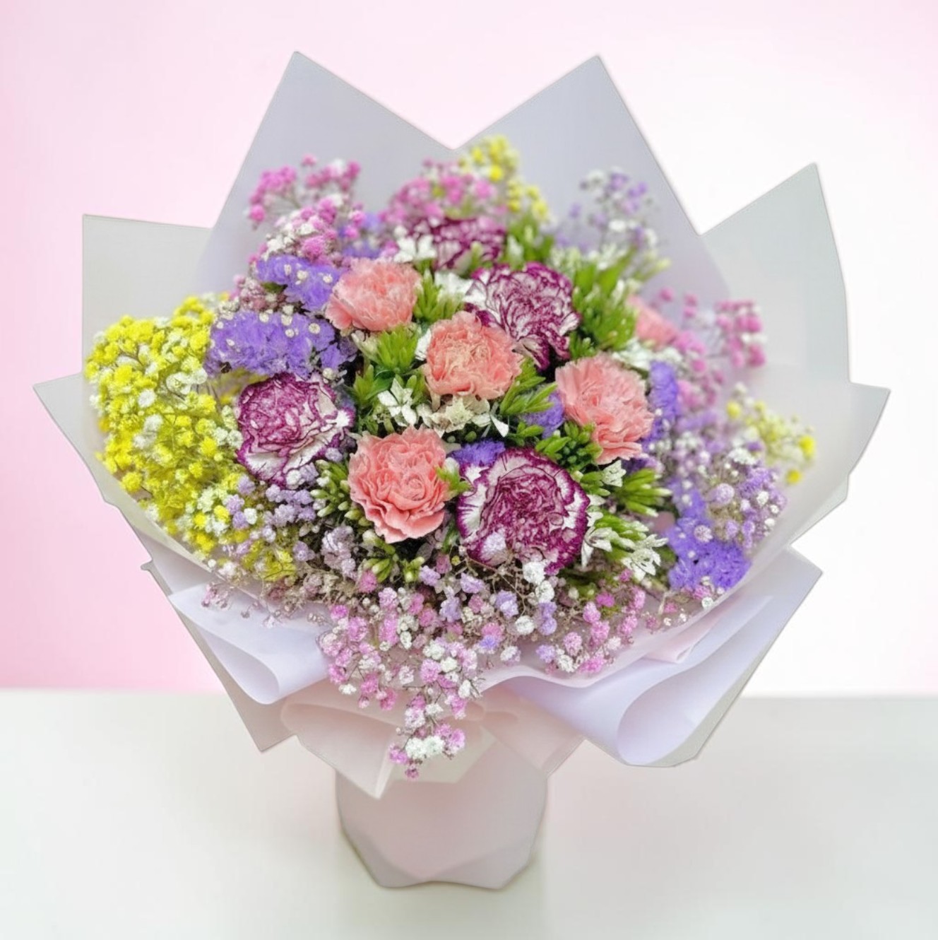 👉🏻鮮👈🏻 淺粉 + 花紫康乃馨  9支 丨母親節花束