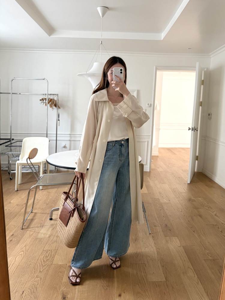 Silky Belted Trench Coat (Ivory)