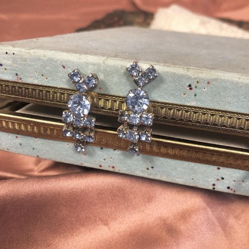 Vintage C.a. 1950s American Unsigned Blue Rhinestone Jewelry Set in Original Mirror Box(MT446)