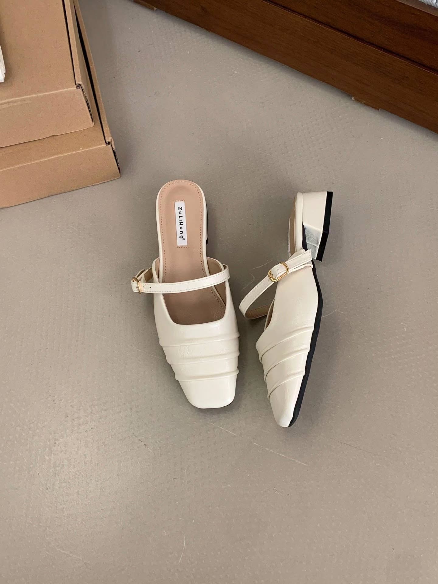 520-11 复古压褶玛丽珍半拖鞋 🇨🇳