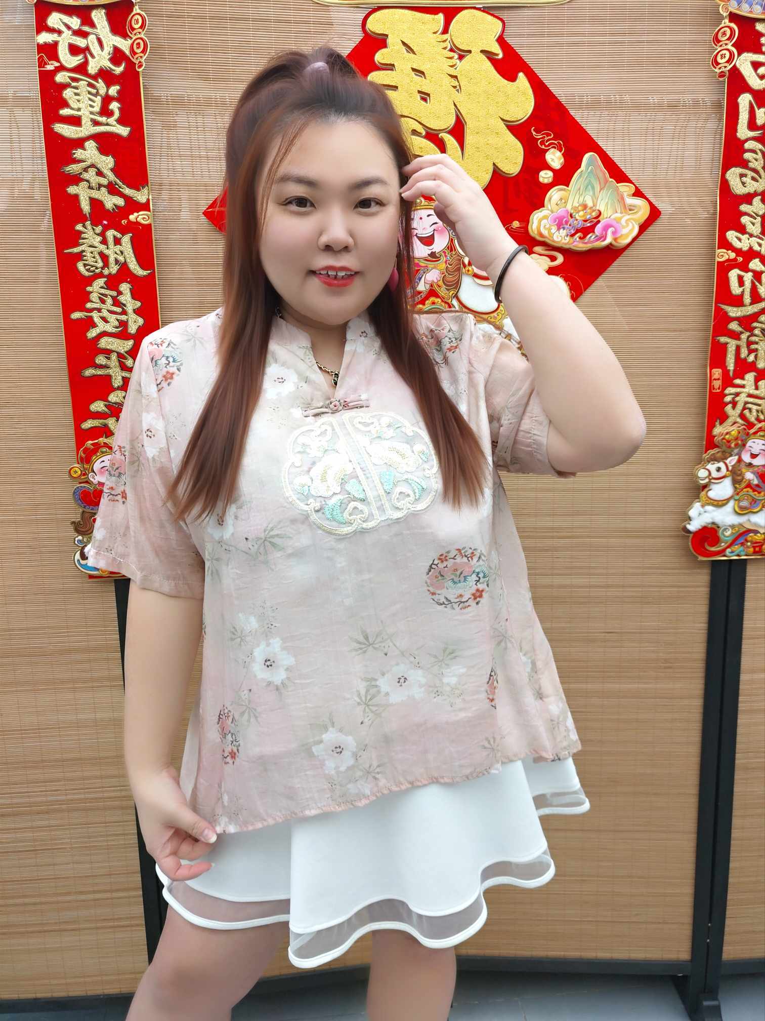 DDH11 小V领刺绣新中式冰丝棉麻上衣