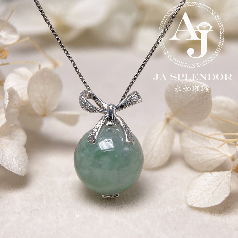 FBG26-H06 天然翡翠A玉 果綠13mm圓珠純銀蝴蝶吊墜 (送鈦鋼項鏈) 