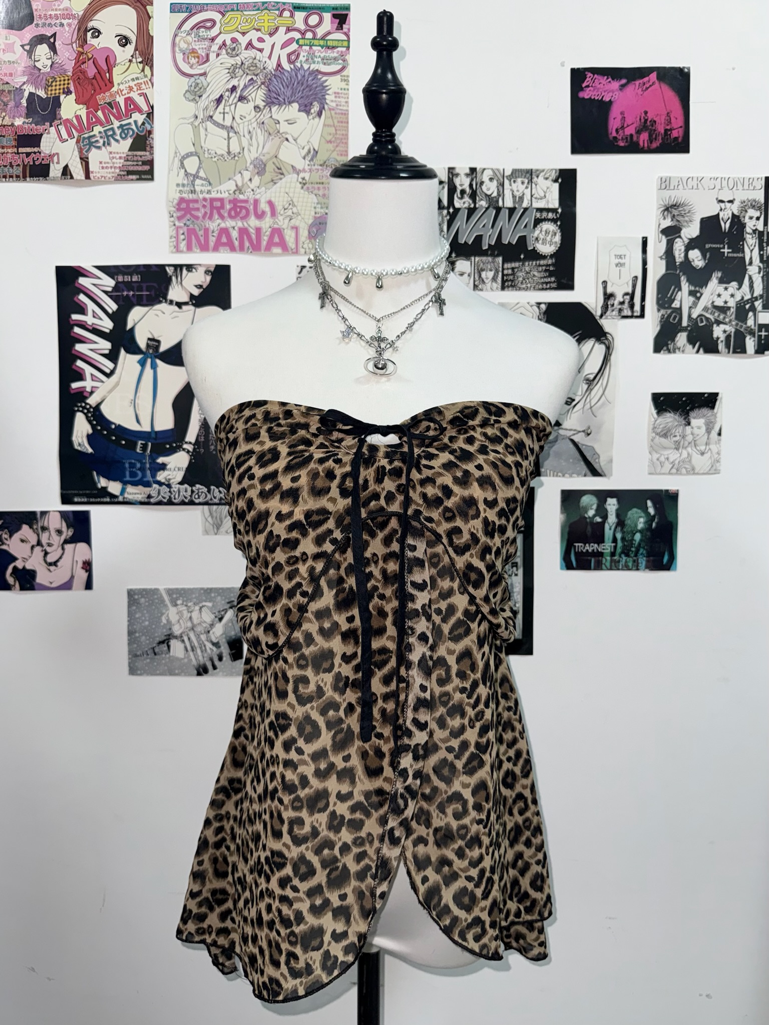 Leopard Print Strapless Tube Top with Front Tie
