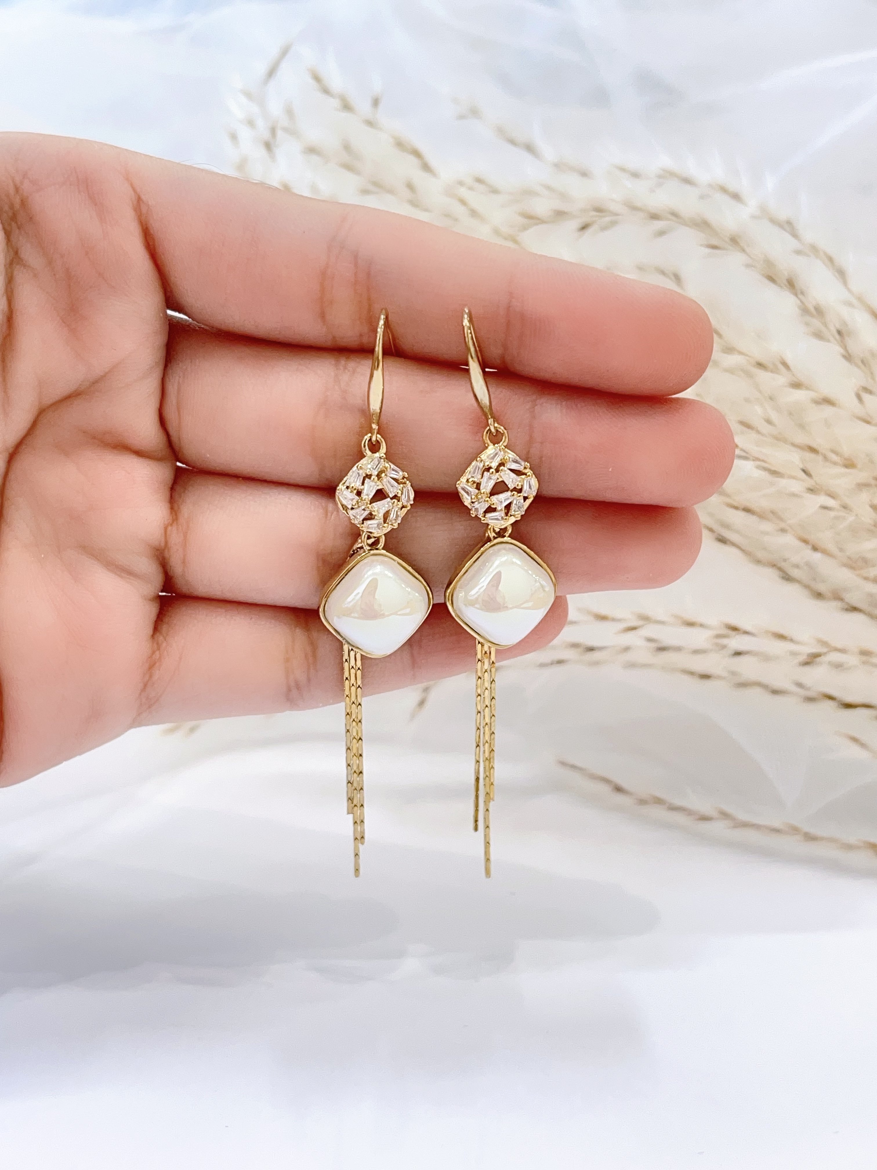 韩系小方块流苏耳环