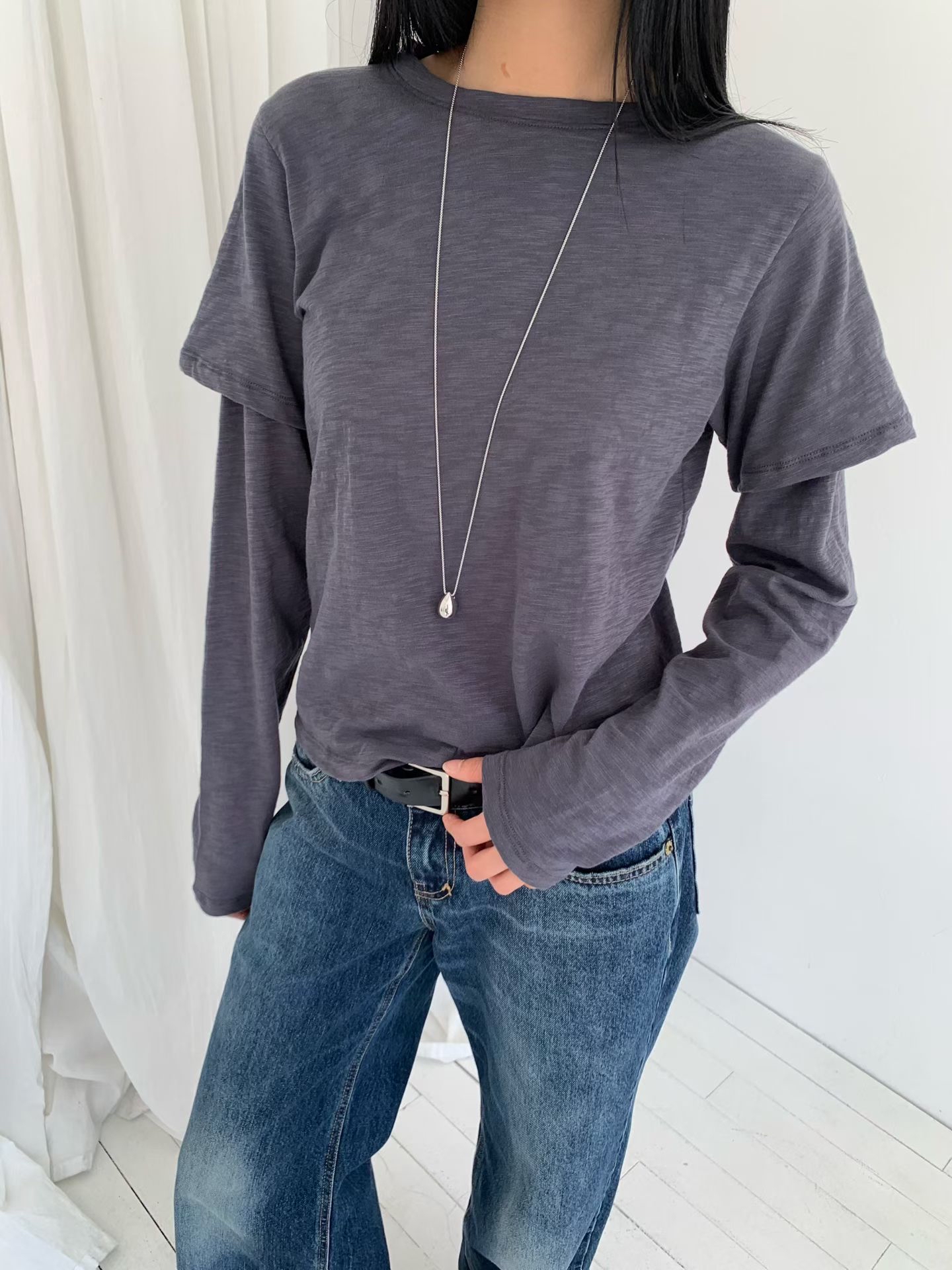 221533 假兩件淨色Tee