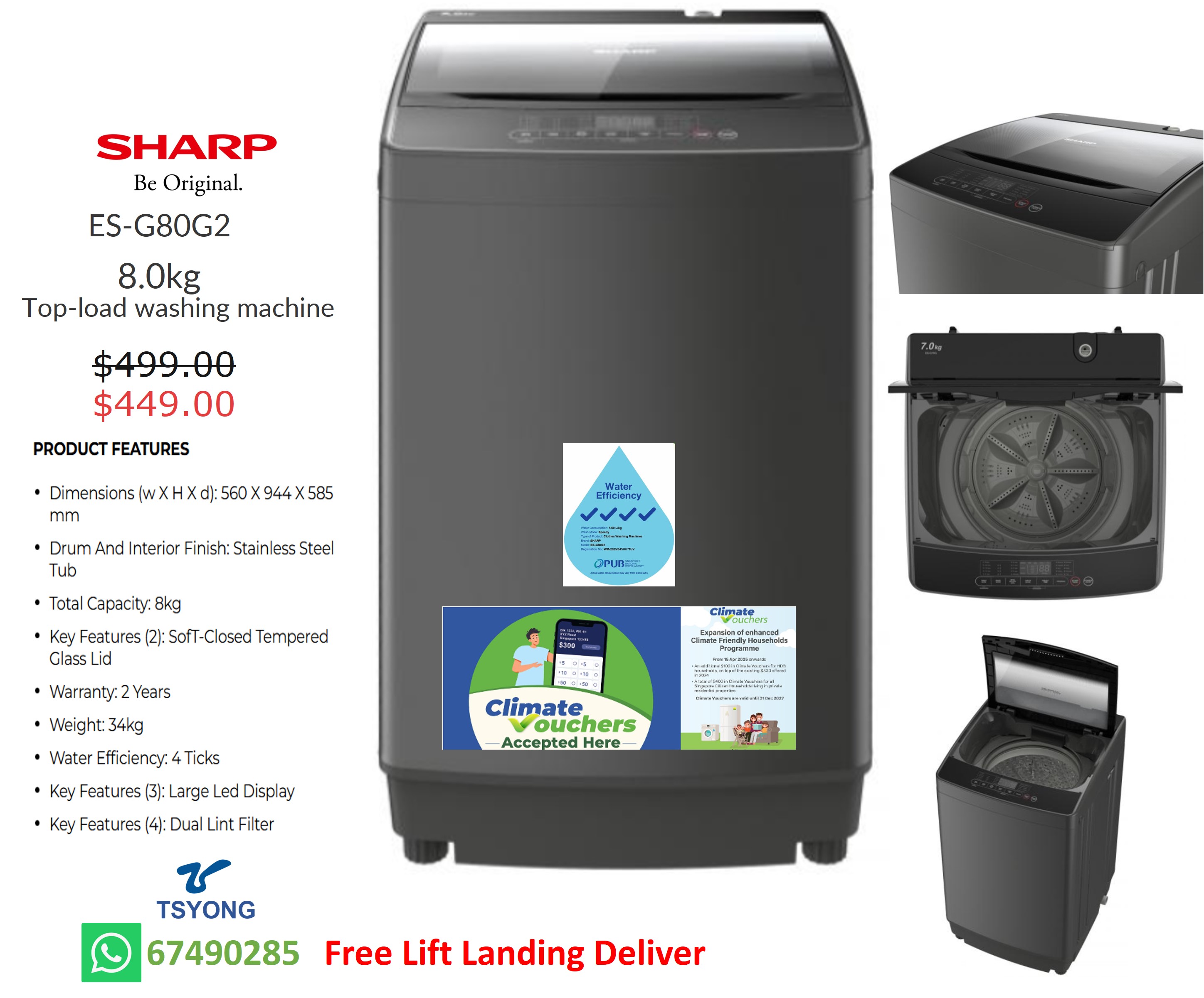 SHARP Top Load Washing Machine ES-G80G2 8.0kg