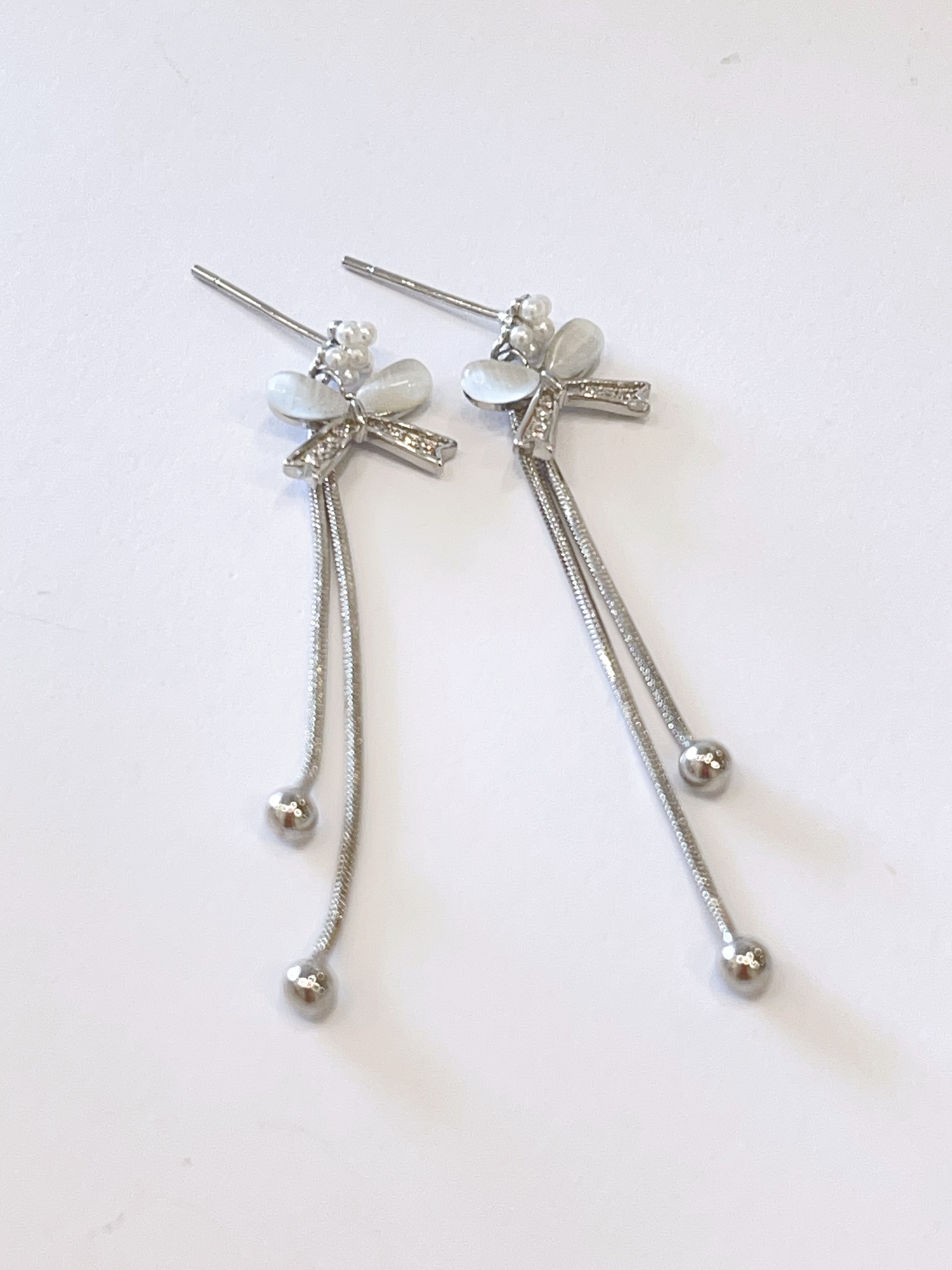 猫眼石蝴蝶结长流苏耳环