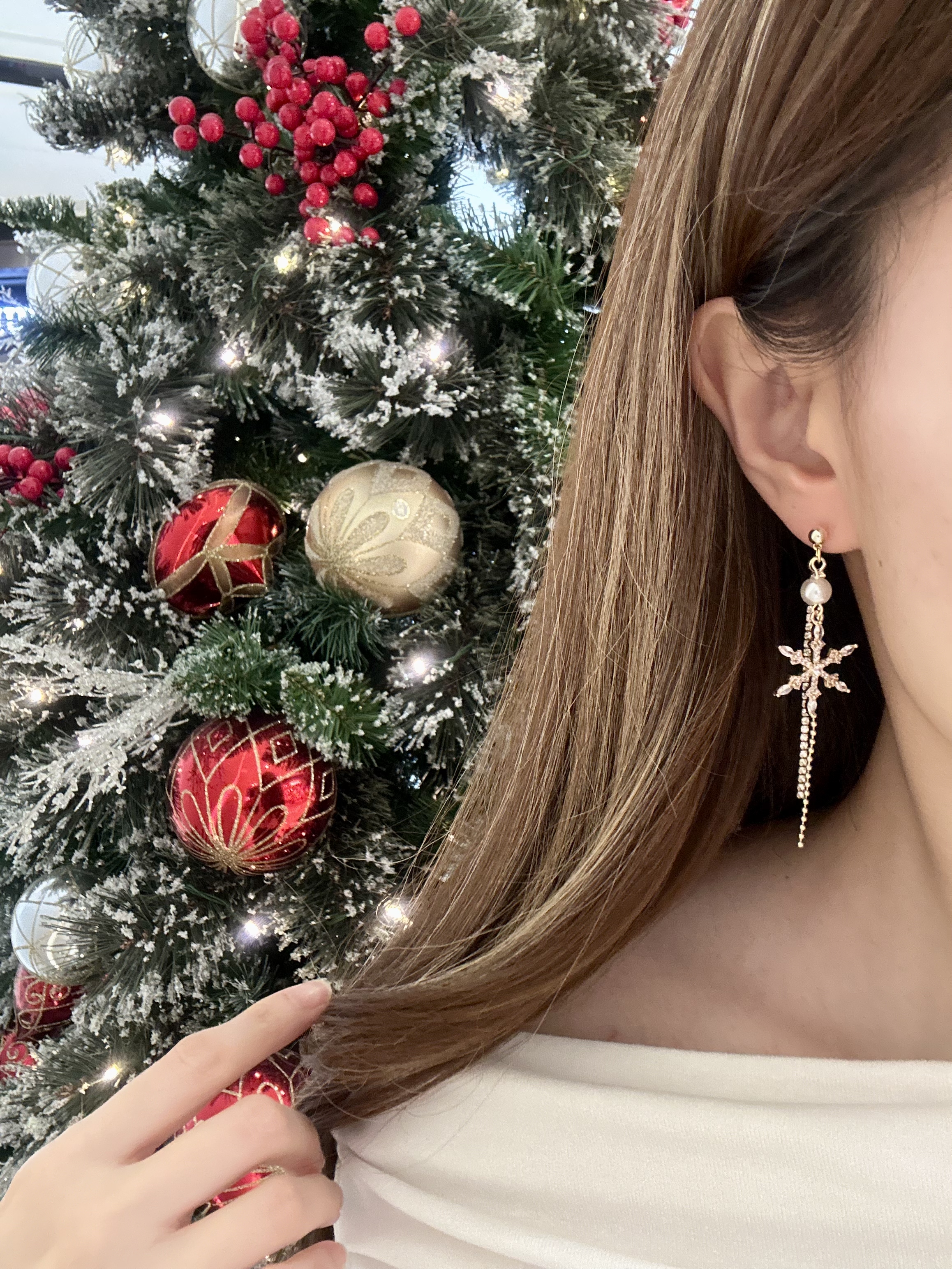 白色聖誕❄️珍鑽星耳環(金)