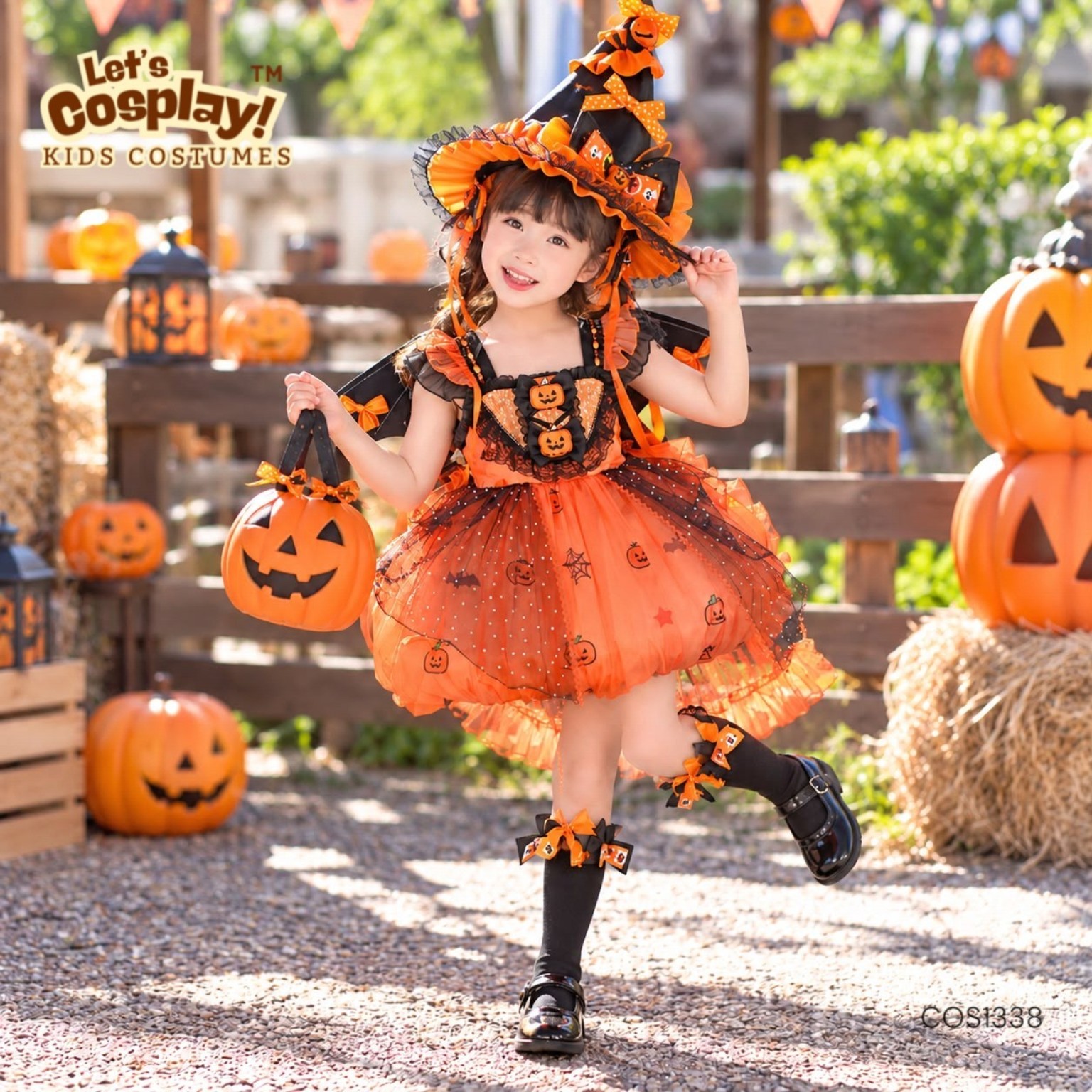 萬聖節服裝 萬聖節衫 女童南瓜女巫裙套裝 萬聖節衣服 Halloween Costume｜香港現貨 Lets Cosplay COS1338