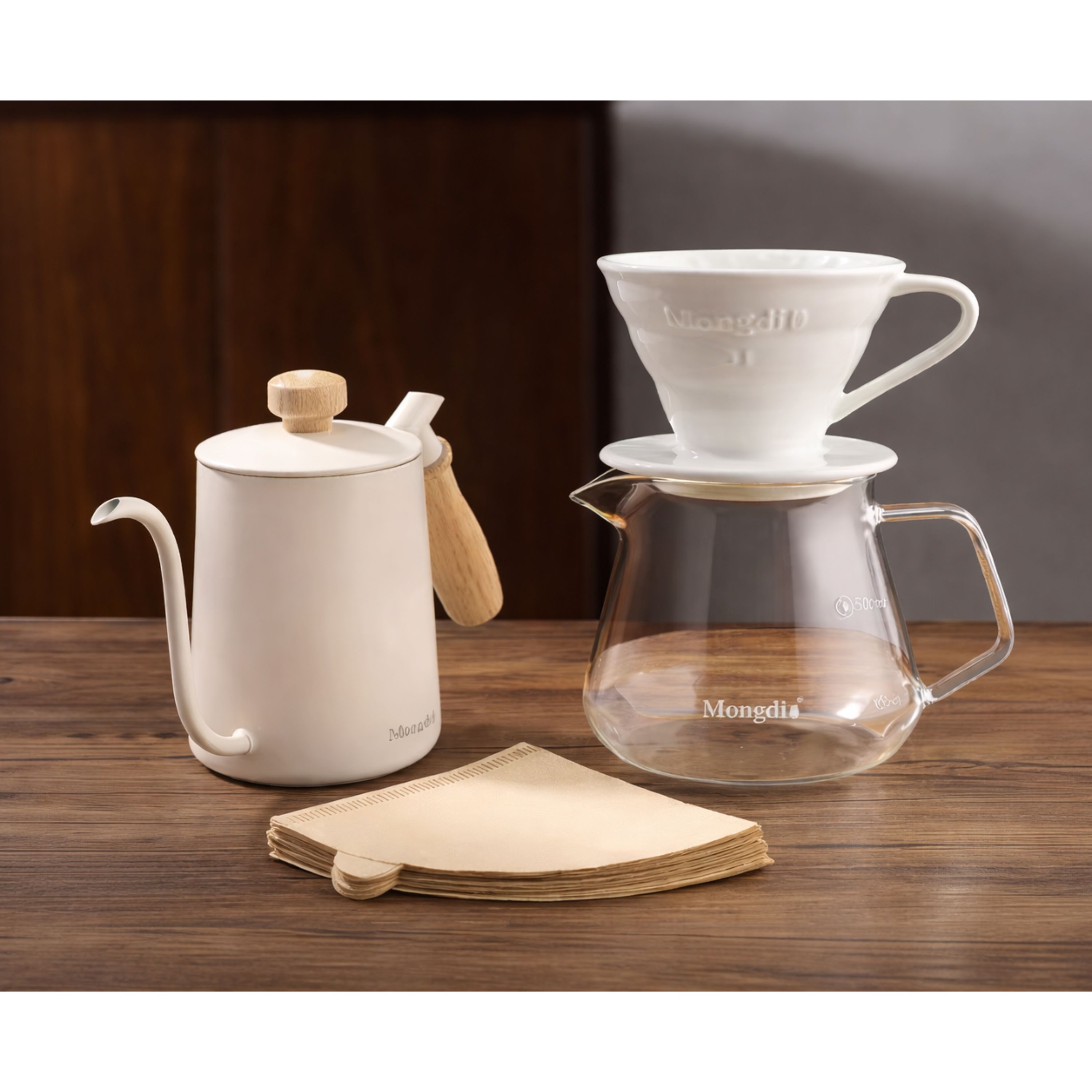 Mongdio 4pc Pour-Over Brewing Set with V60 Ceramic Coffee Dripper