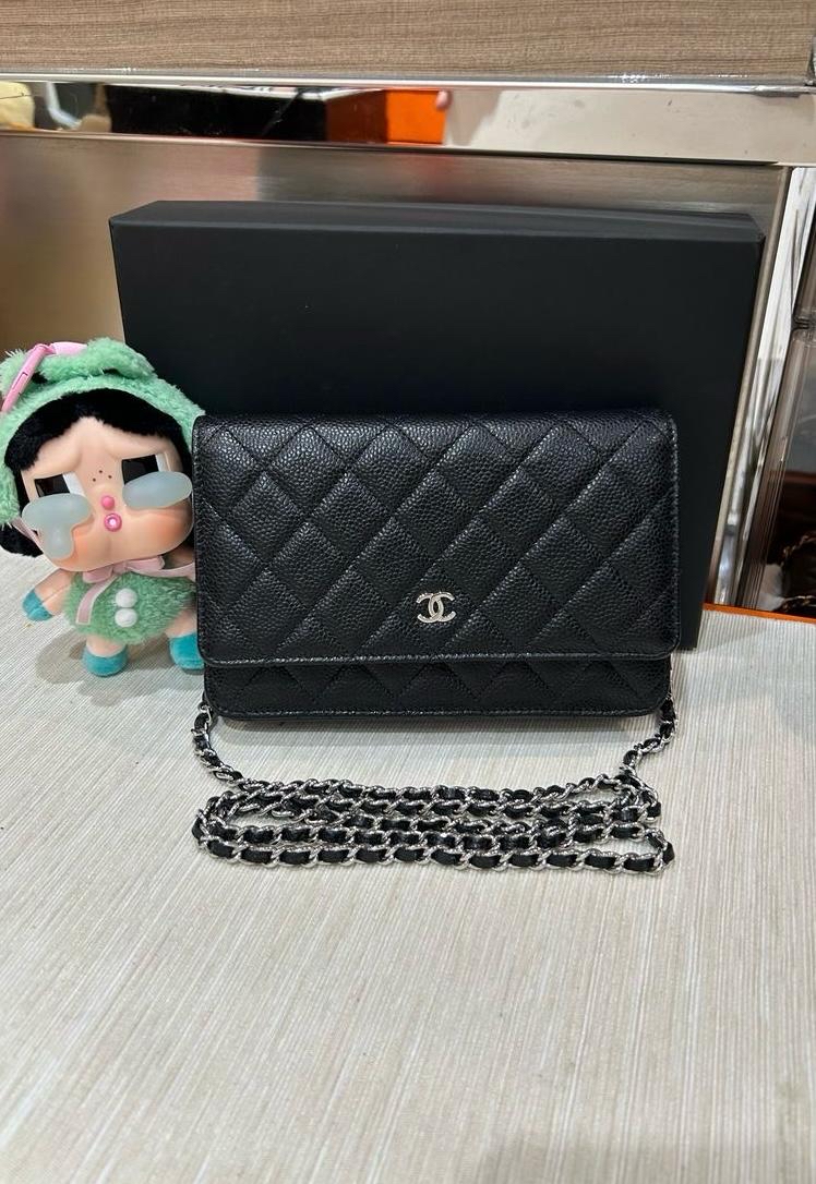 未使用品 Chanel Wallet On Chain 黑色荔枝牛皮銀扣 100%Authentic, Unused ✅晶片✅Dust bag ✅Box
