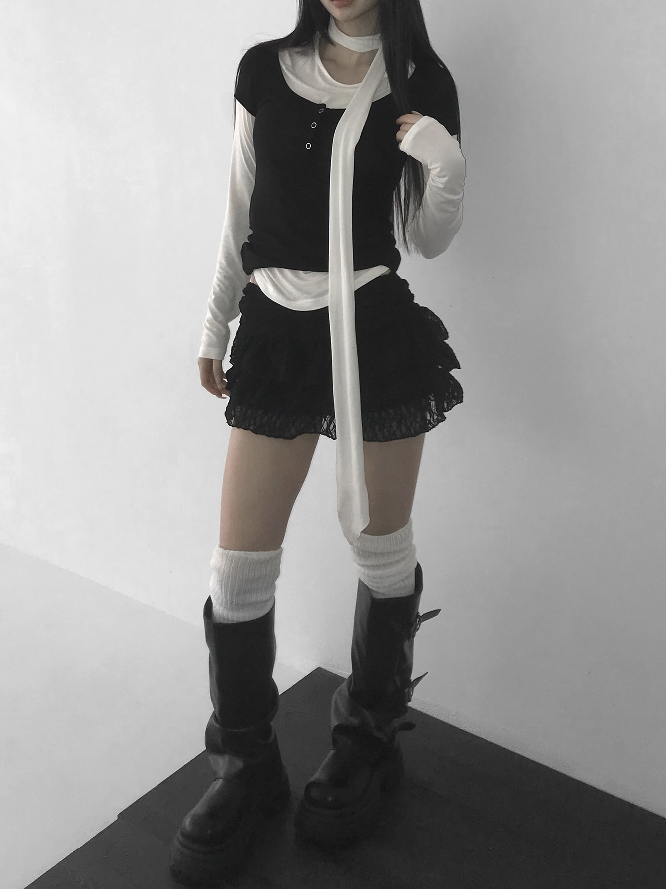 Tiered Ruffled Lace Mini Skirt