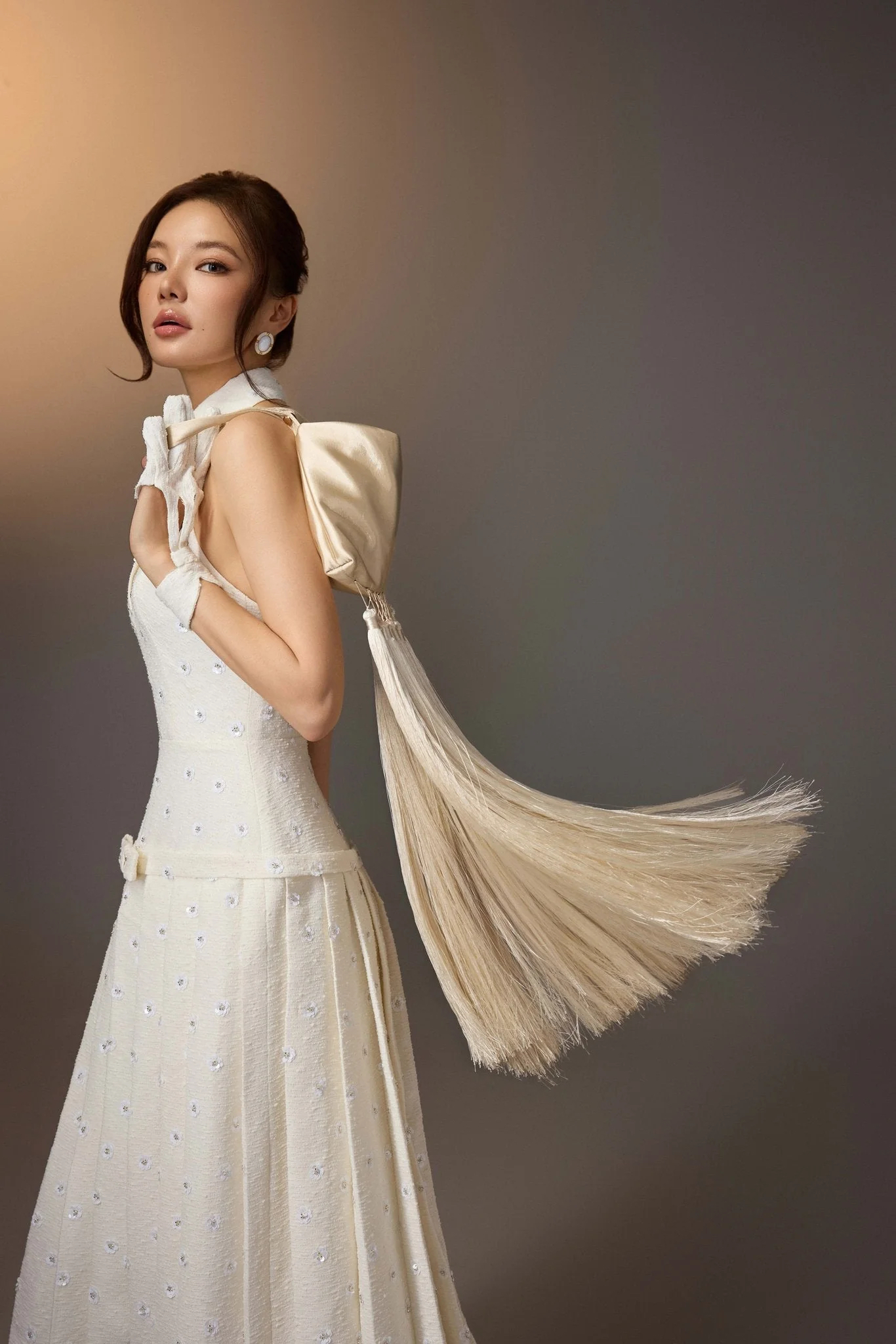 White Kodemari Bow Dress