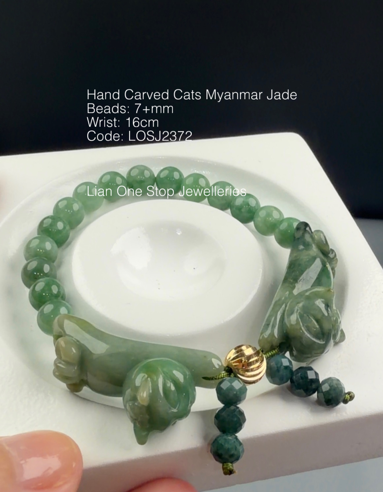 Code: LOSJ2372 Hand Carved Cats Myanmar Jade  