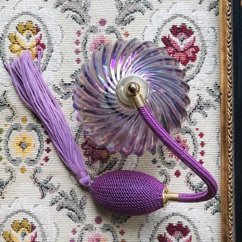 C.a. 1960s Carnival Glass Style Purple Iridescent Purple Atomizer/Perfume Bottle (MT1857)