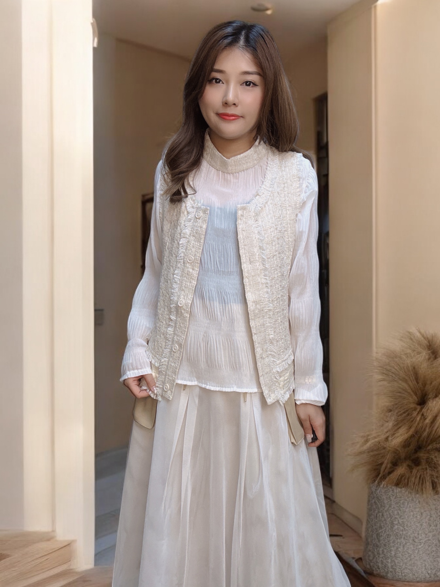 103463 BS432 獨家款 小香風可分拆兩件雪紡top加背心外套set 