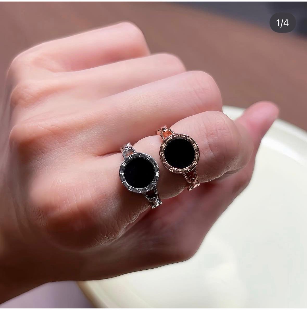 墨翠銀鑲戒指（銀色/玫瑰金色）