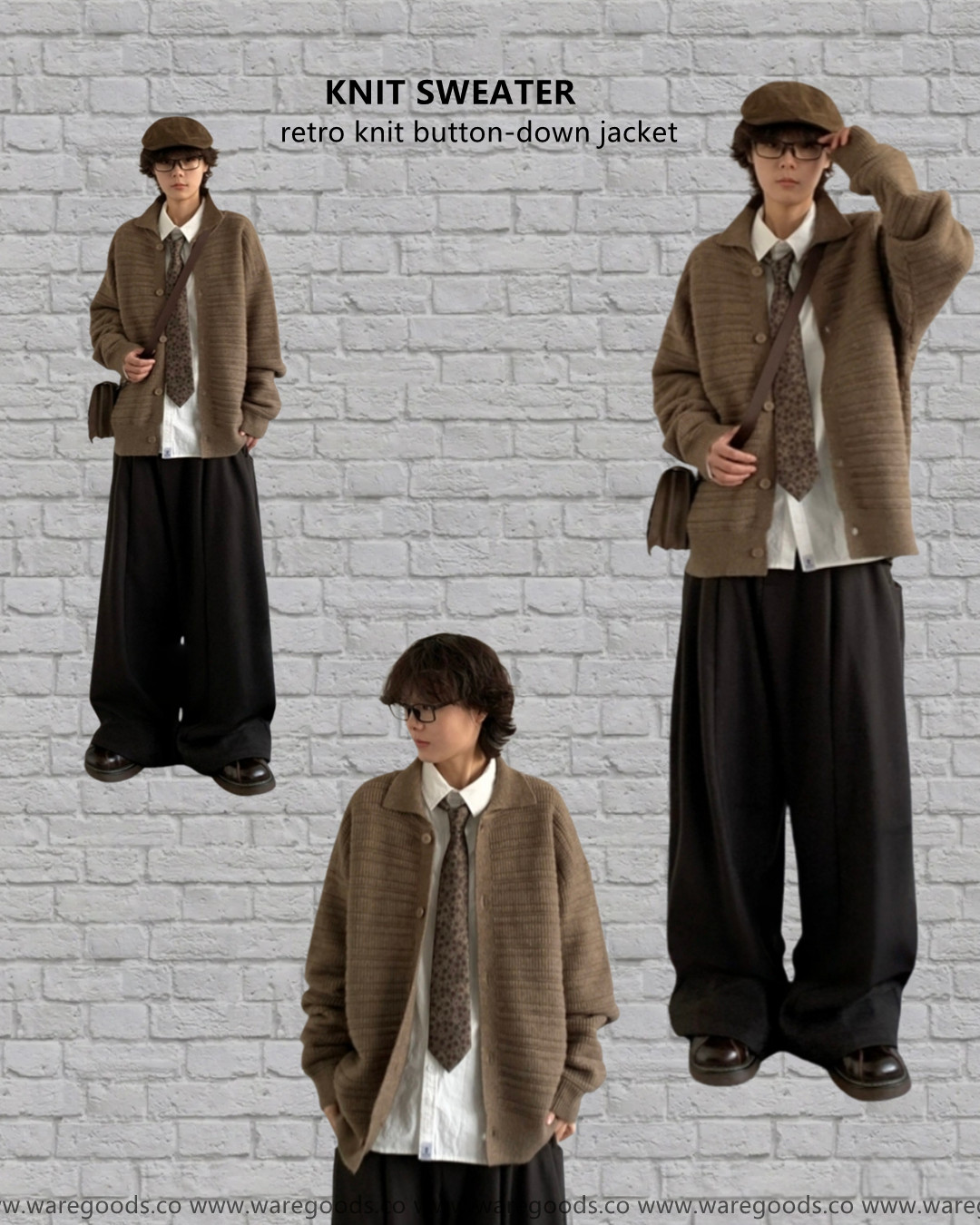 W689復古針織鈕扣外套