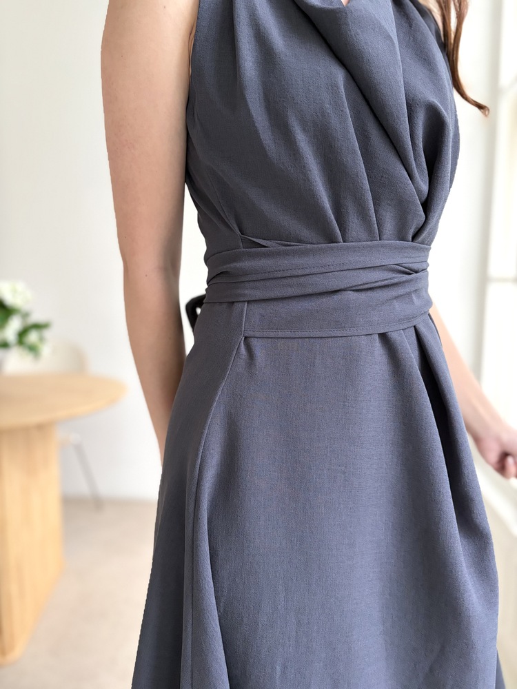 Athena Drape Dress (Charcoal)