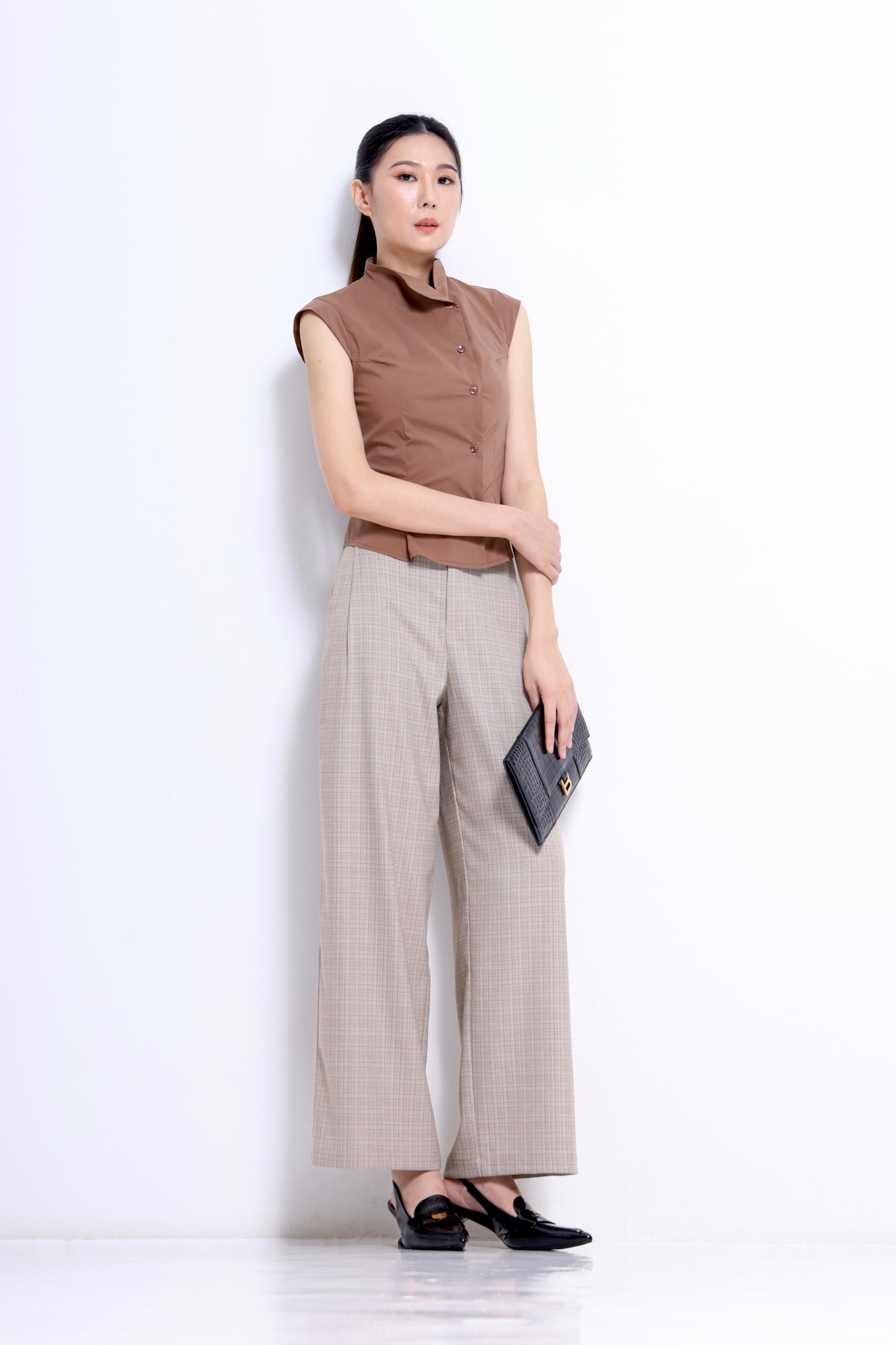 CB2756 ASYMMETRIC BUTTON HIGHNECK FITTED TOP