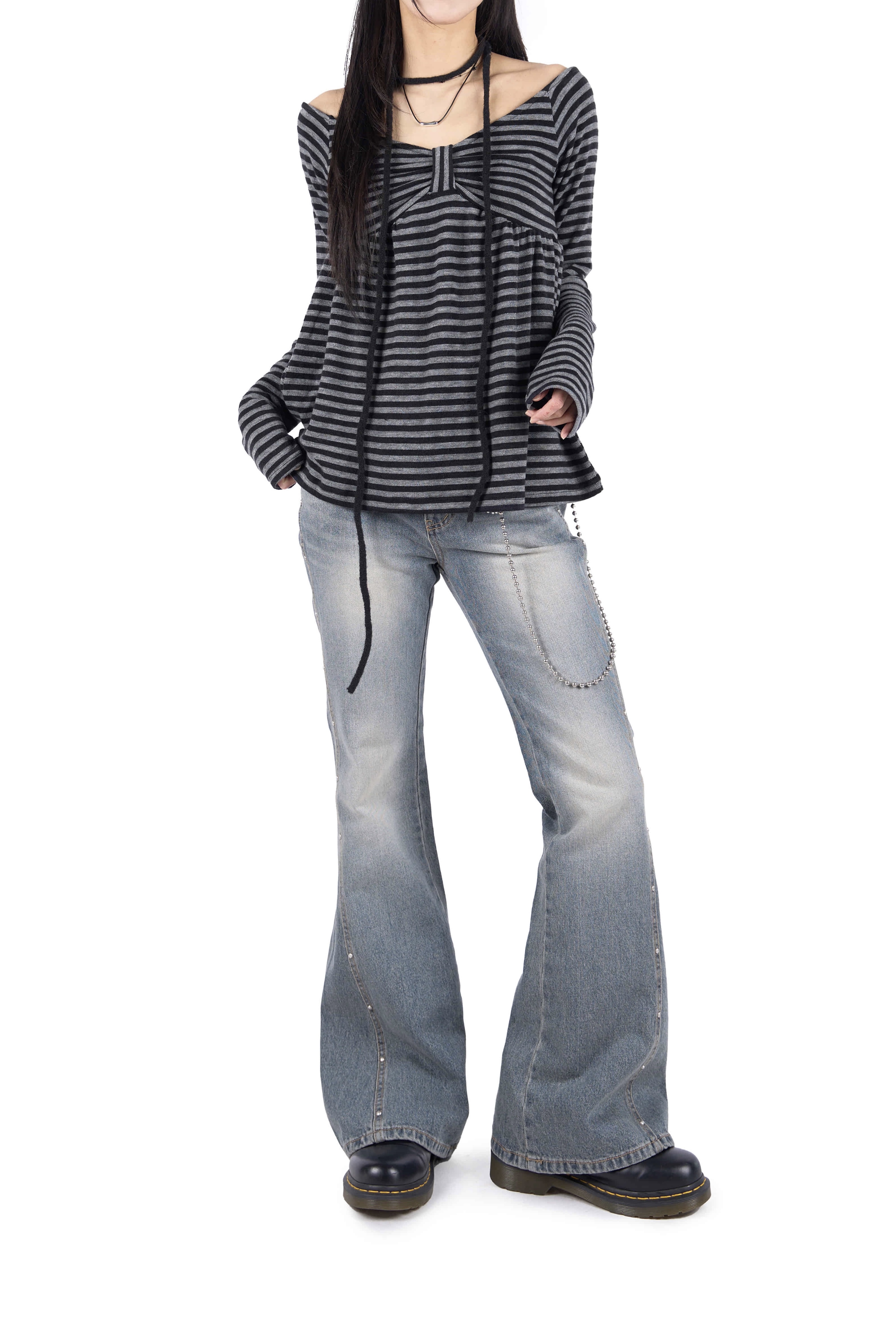 Studded Flare Denim Jeans