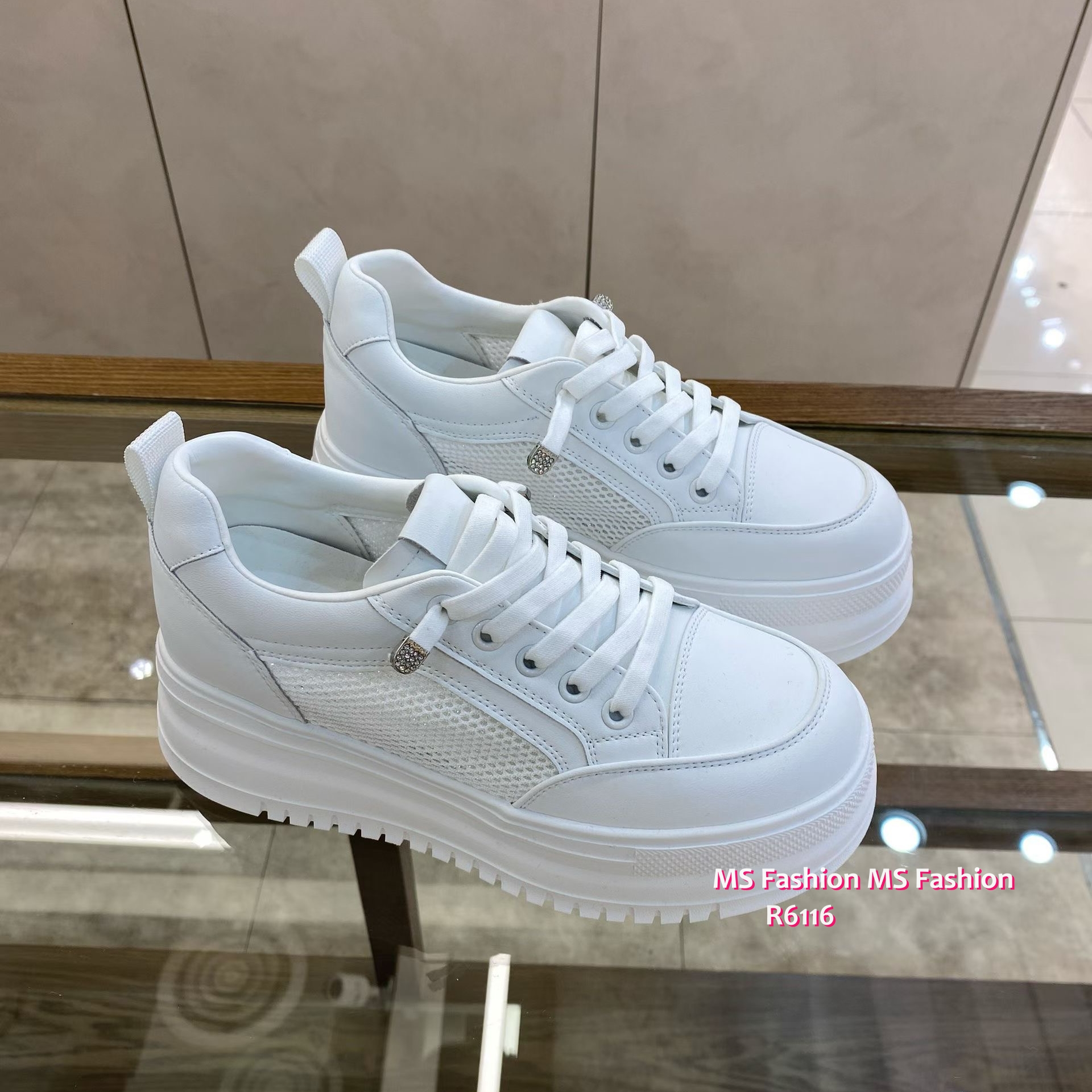 R6116 韓國🇰🇷真皮厚底拼網料sneakers