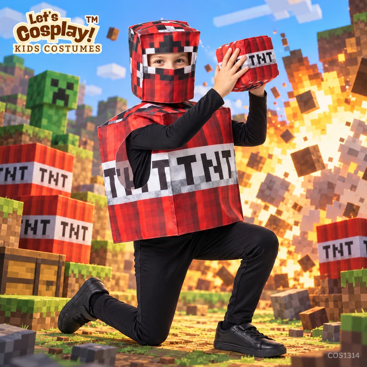 兒童Minecraft方塊TNT爆炸箱角色扮演服｜萬聖節 World Book Day 故事角色造型｜香港現貨｜Lets Cosplay COS1314