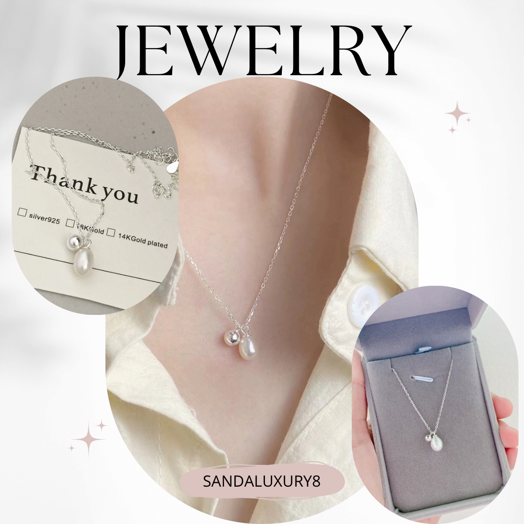 Simple Pearl and Ball Necklace  S925 Sterling Silver  Delicate Minimalist Jewelry  Gift for Women  SANDALUXURY8