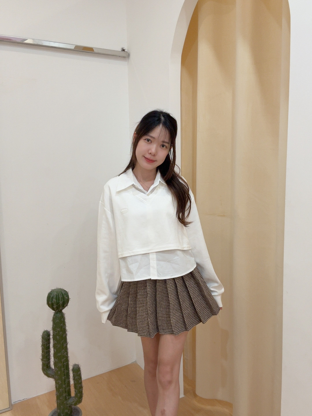 学院风衬衫针织两件套长袖上衣 R2646