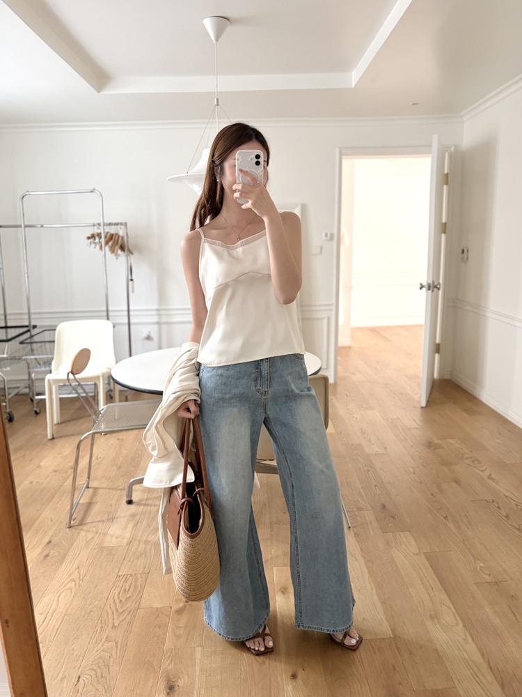 Silky Shirred Trim Camisole (Ivory)