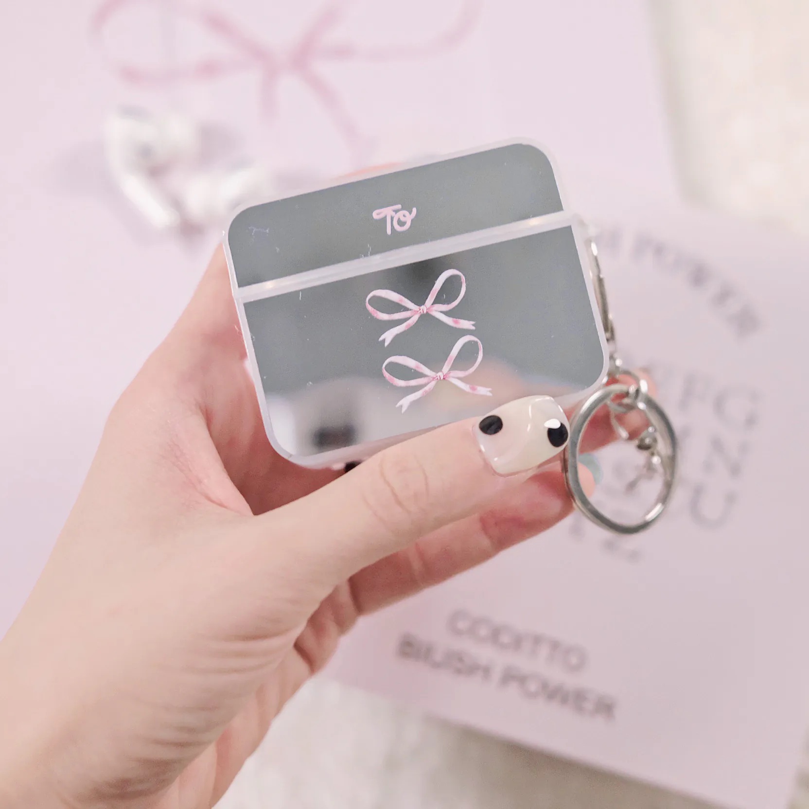 【Silky Pink Ribbon】鏡面方盒AirPods Case