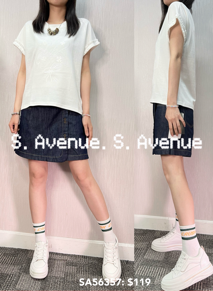 SA56357: 短袖波浪邊暗花tee