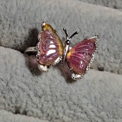 Candy tourmaline butterfly ring, adjustable sterling silver (B) - TR279