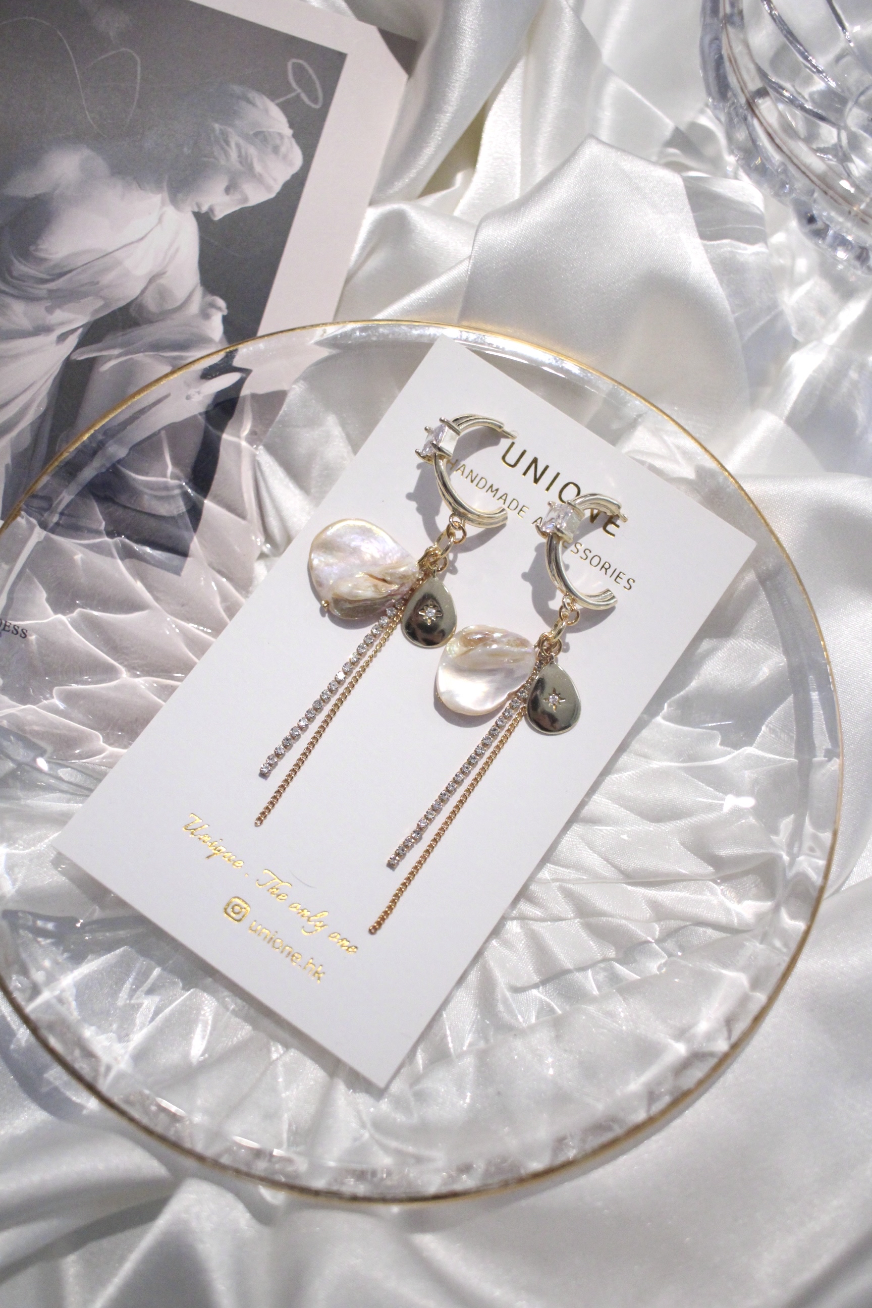 貝殼石水滴晶耳環💍