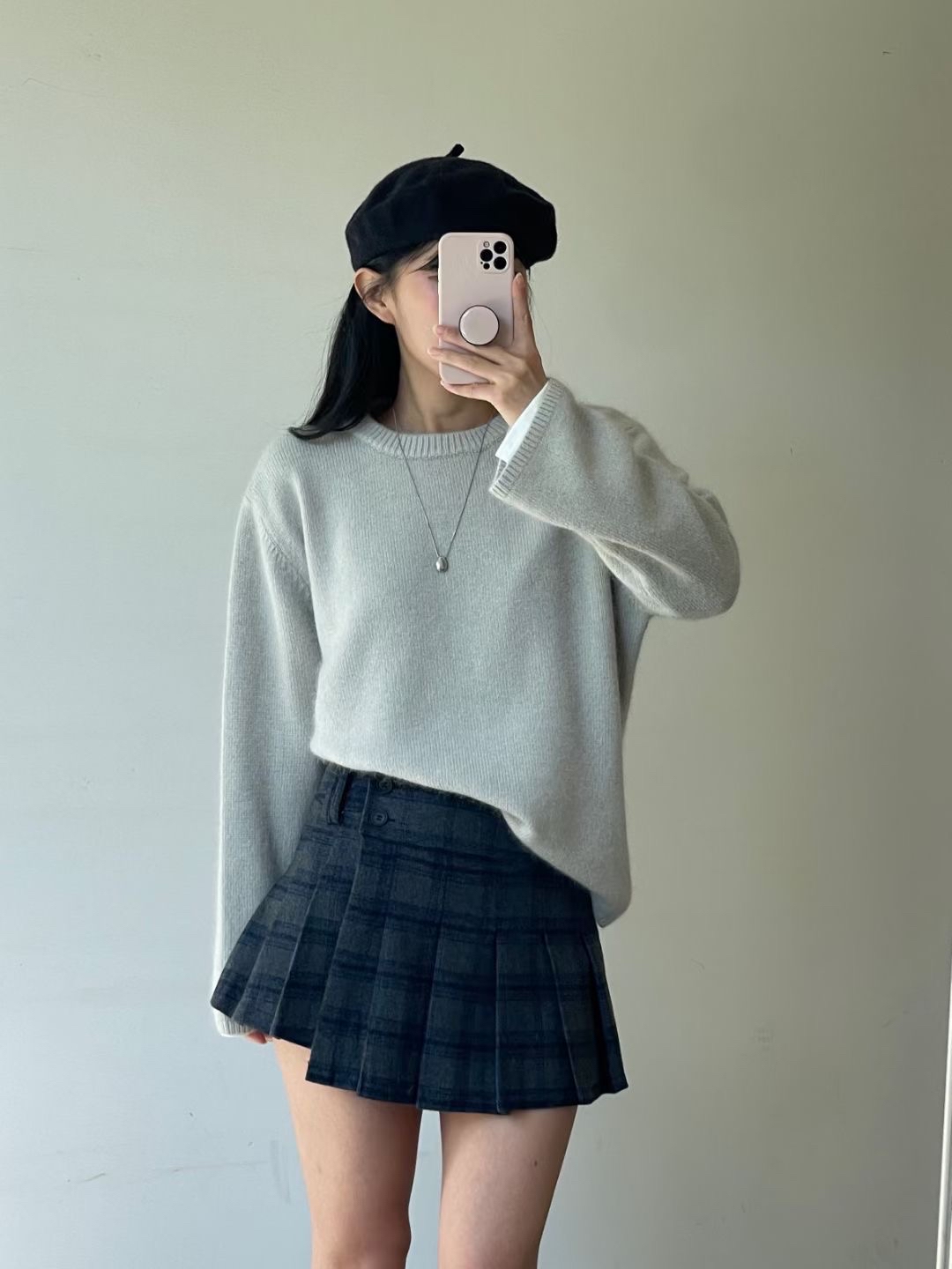 【 Goodbye Winter💙不規則雙鈕扣設計！混色格紋裙🤳🏻】 Blue Valentine Checked Skirt 