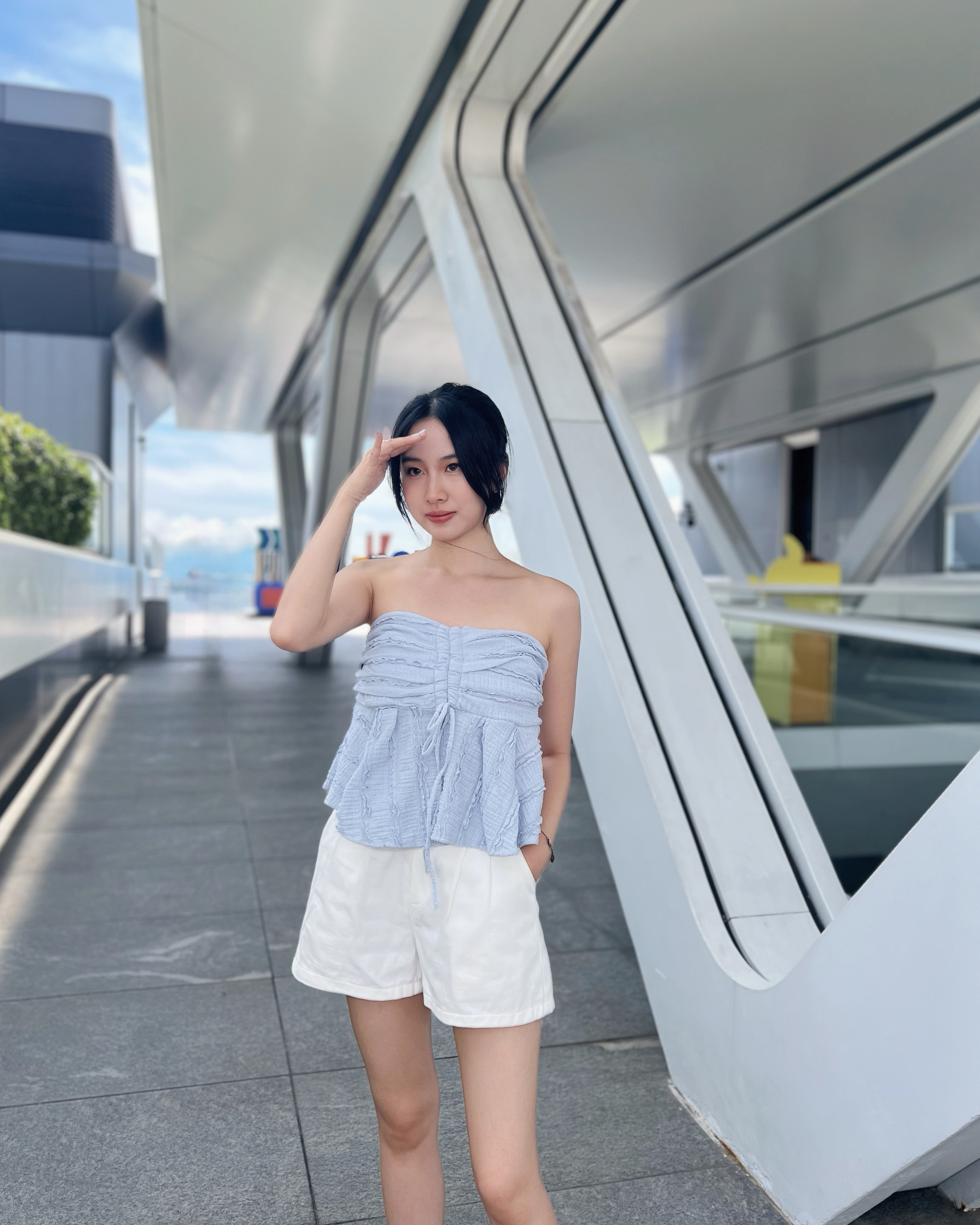 ♡︎TH - 兩穿花邊布料掛頸tube top