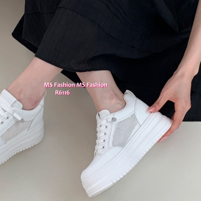 R6116 韓國🇰🇷真皮厚底拼網料sneakers
