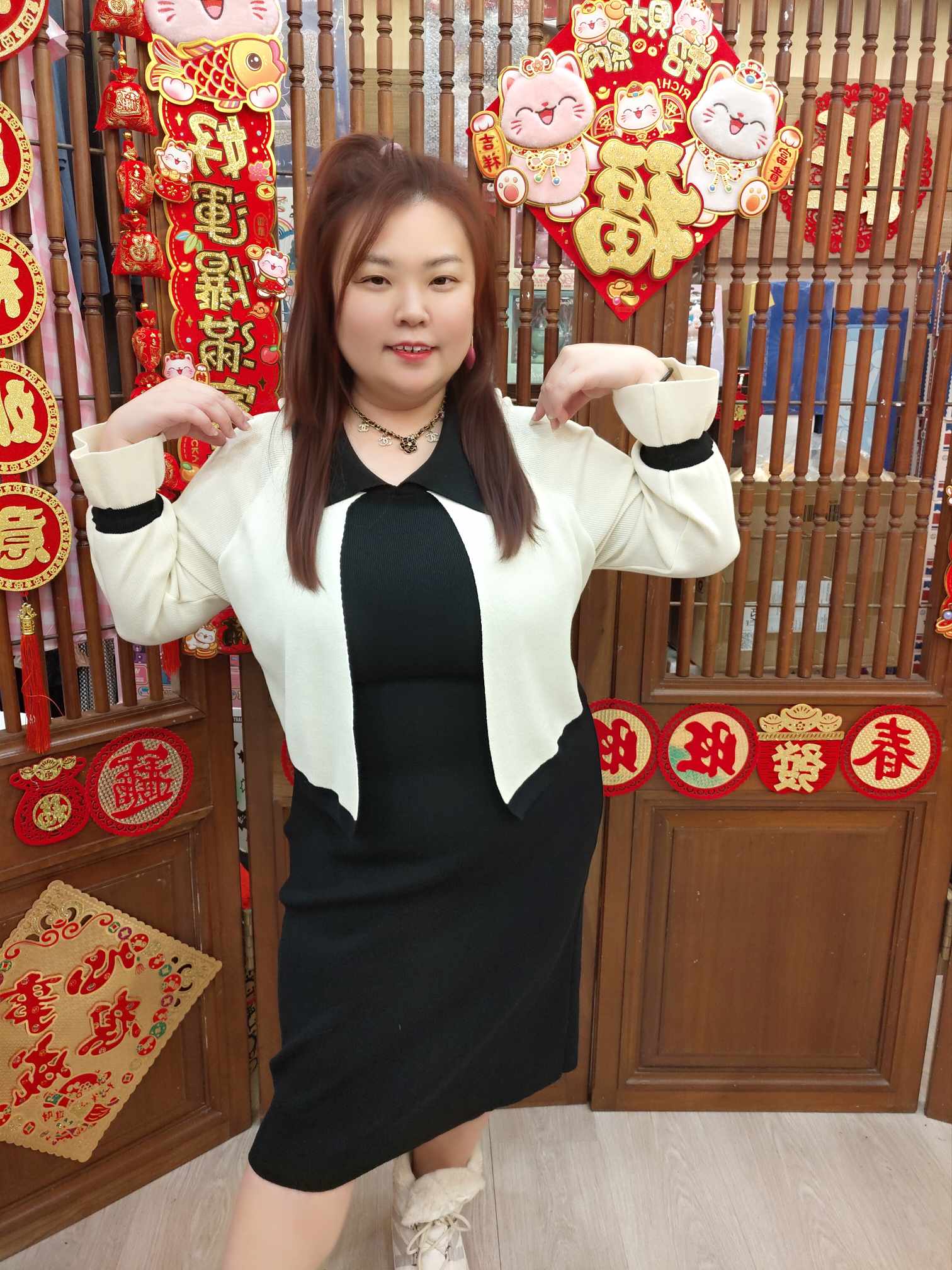 NBA19 YY544 公主袖假外套针织连衣裙（胸围 100-125CM以内）