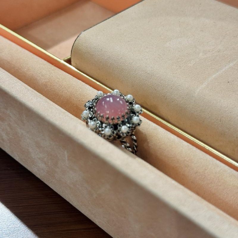 c.a.1960s German New Old Stock Pink Glass Pearl Bead Ring - Adjustable Size(C015)
