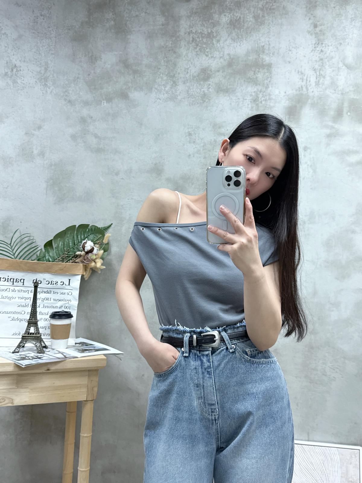 G15 斜膊鍋釘棉質Top