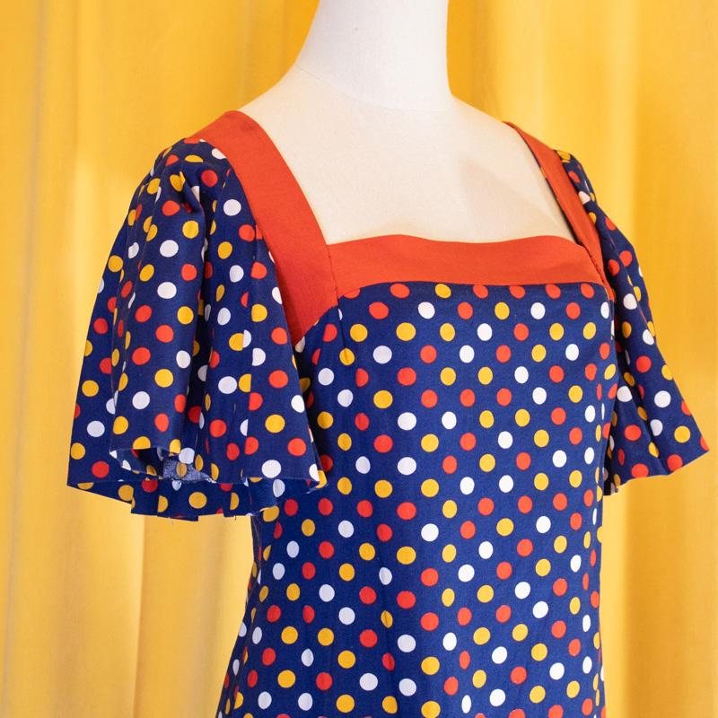 Vintage C.a.1970s Disco Dot Butterfly Sleeve Dress(Mu105-40)