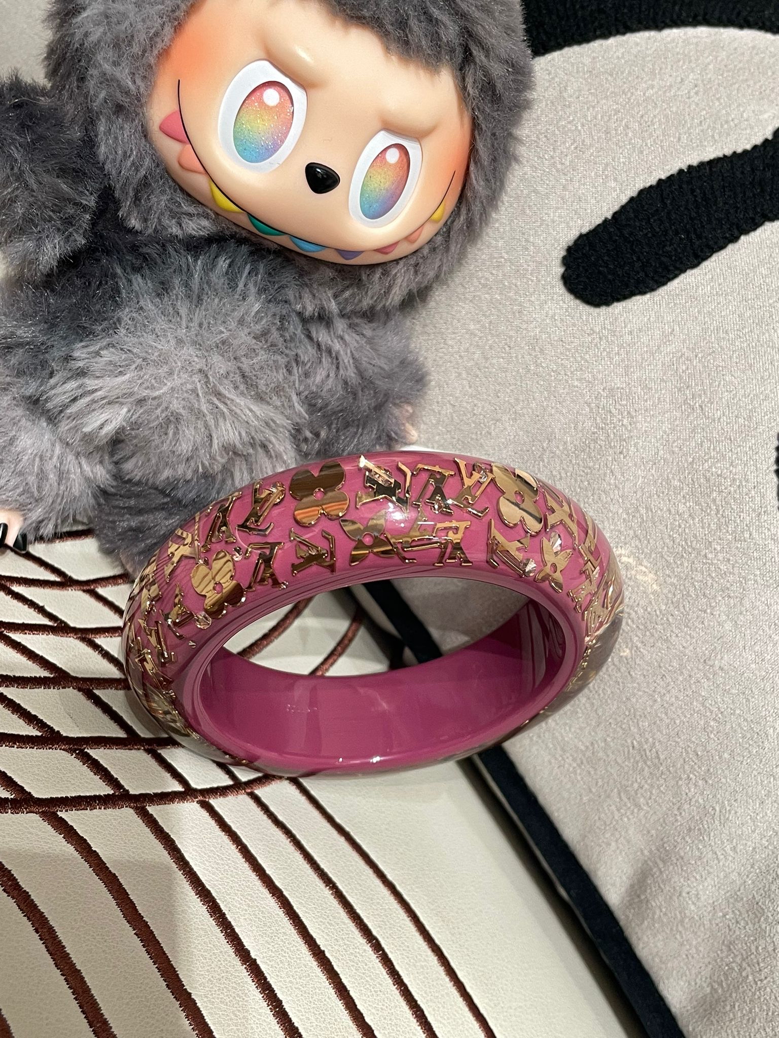 LV Resin Crystals LV Inclusion Gold Tone Bangle Bracelet 100%Authentic, 98%New