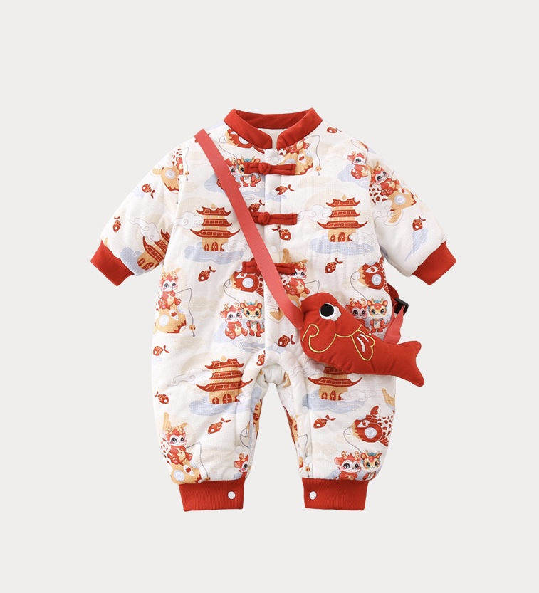 🧨新年款預訂🧨中國風印花連小魚袋夾棉連身爬服/分體套裝