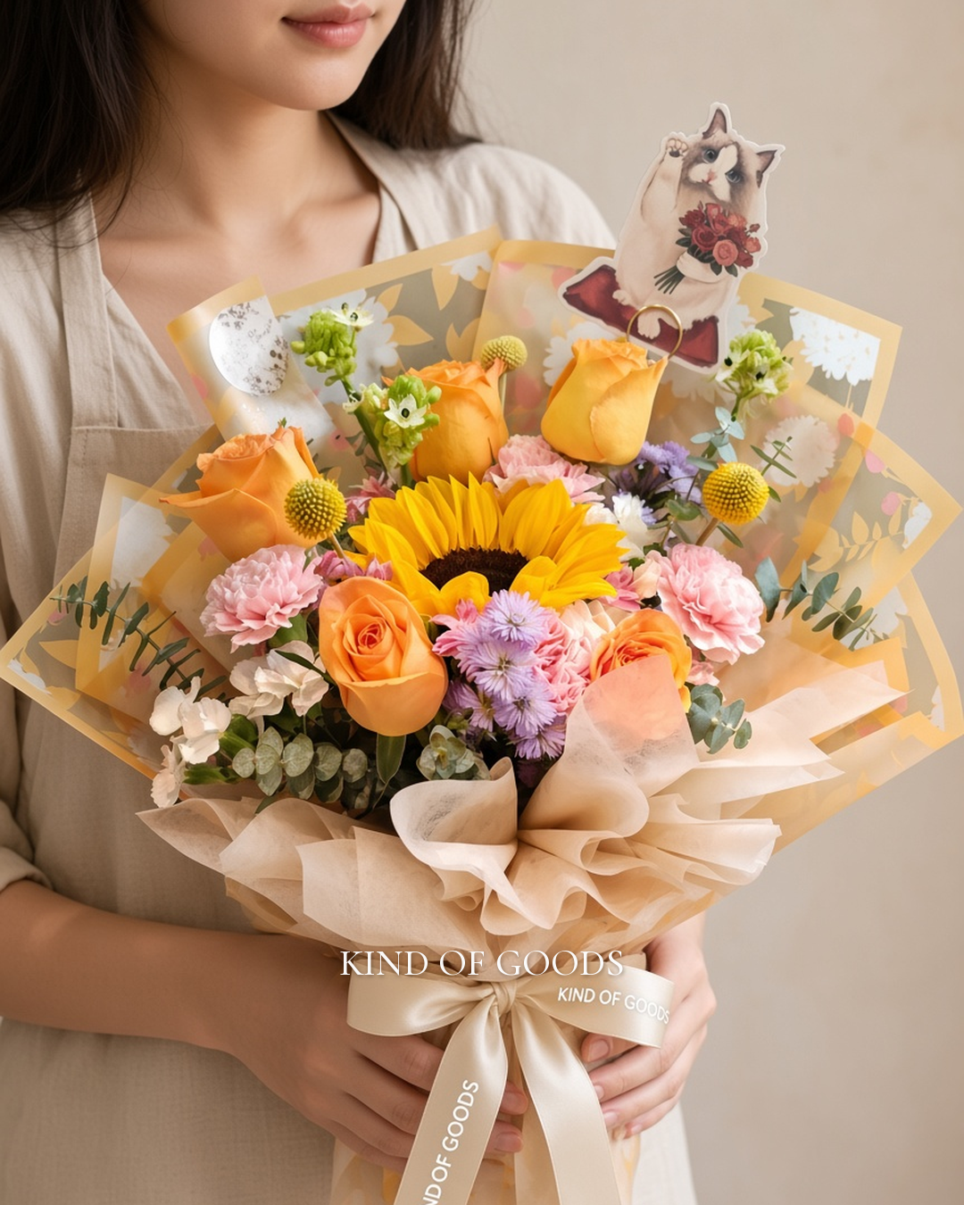 蜜桃陽光布偶花束