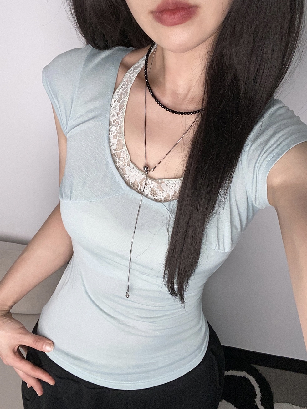 Lace-Trim Halter Layered Top