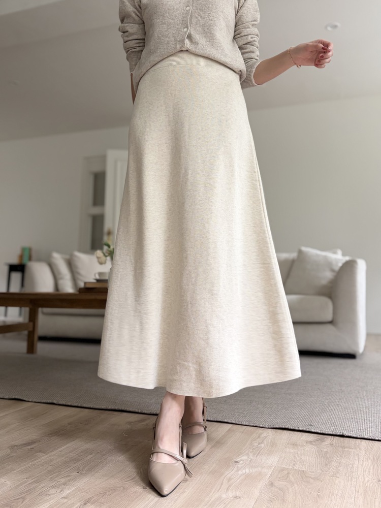 Plain Knit Skater Skirt (Oatmeal)